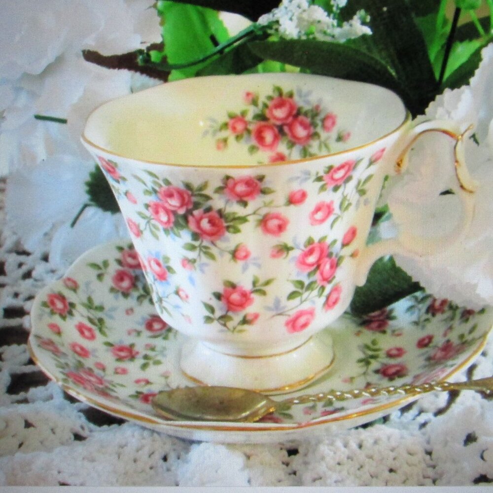 Vtg Royal Albert white & small pink rosebud Nell Gwynne Series " Chelsea " teacu